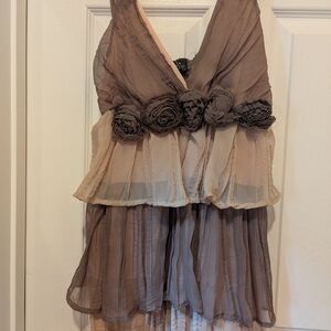 Chesley Sheer Tiered Blouse with floral embellishments Small NWT